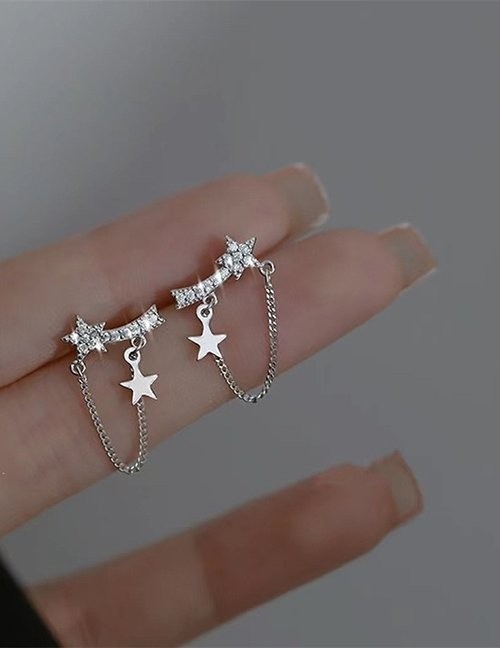 Серьги-пусеты со звездами и тонкими цепочками L81394