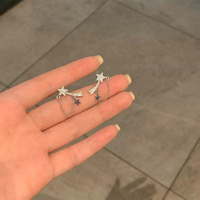 Серьги-пусеты со звездами и тонкими цепочками L81394