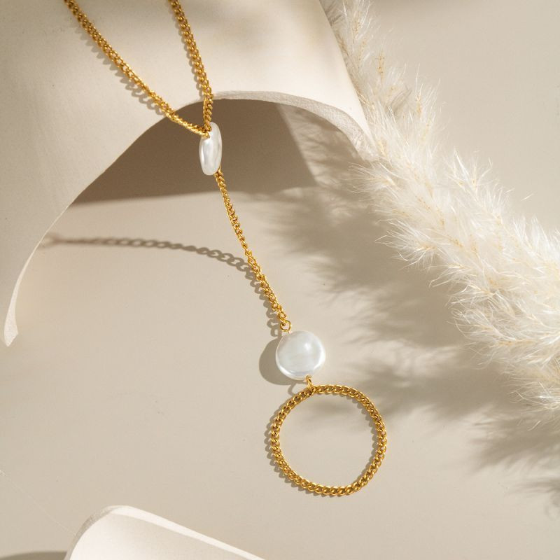 Браслет-слейв с жемчужными дисками и цепью CJN49736