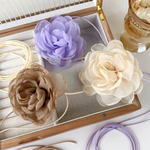 Текстильный чокер с объемными розами ручной работы CJC90808