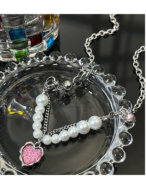 Серебристое Колье с жемчугом и кулоном-сердцем Z51110