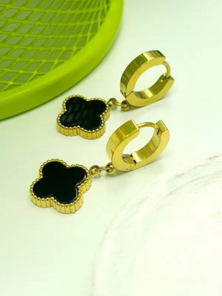 Серьги стальные с напылением золотом клевер J10231CJJ Серьги стальные с напылением золотом клевер J10231CJJ