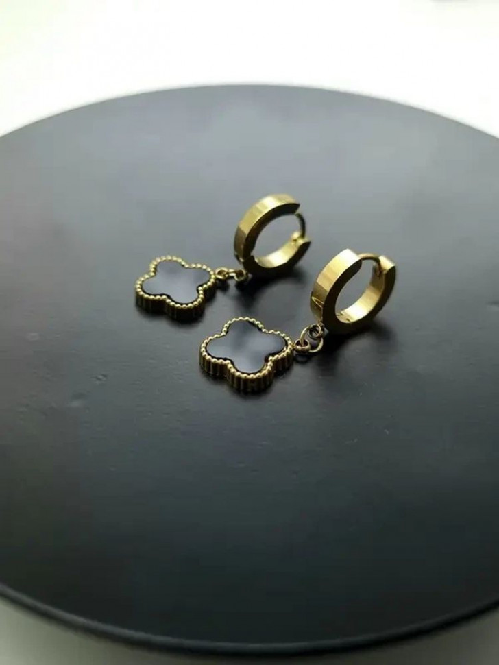 Серьги стальные с напылением золотом клевер J10231CJJ