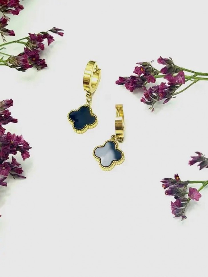 Серьги стальные с напылением золотом клевер J10231CJJ