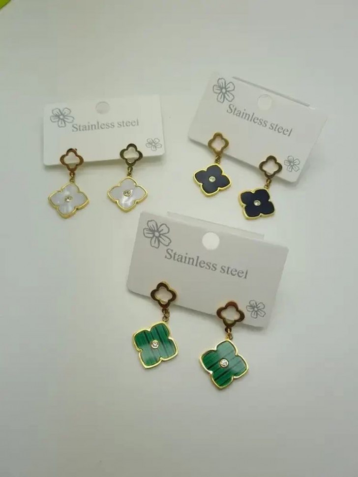 Серьги стальные с напылением золотом клевер J10231CJJ