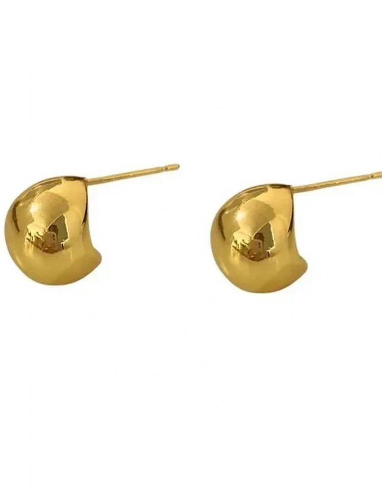 Золотистые серьги пусеты из латуни в форме объемных шариков 1J10122CJJ
