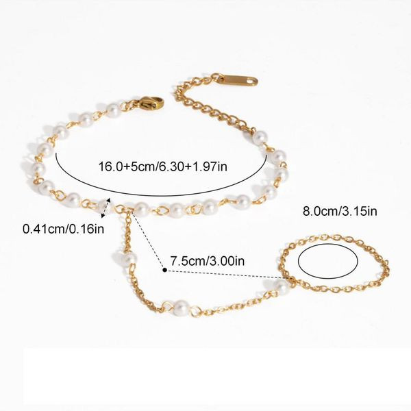 Браслет-слейв с жемчужными бусинами и золотистыми цепочками CJL84090 Браслет-слейв с жемчужными бусинами и золотистыми цепочками CJL84090