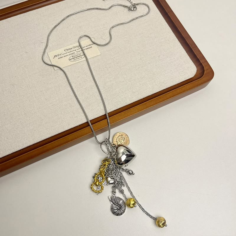 Многослойная длинная цепочка с россыпью талисманов 1J11654CJJ Многослойная длинная цепочка с россыпью талисманов 1J11654CJJ