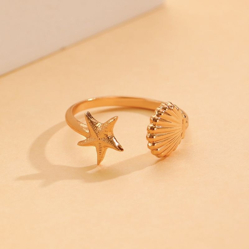 Кольцо разомкнутое с морской звездой и ракушкой CJL88163