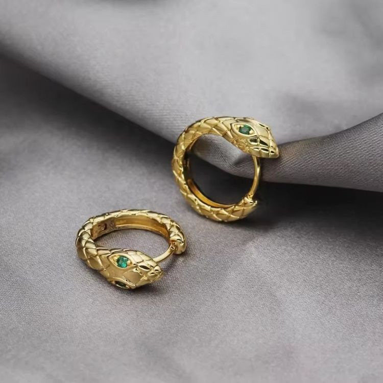 Серьги-кольца змеи с зелёными глазами J10926CJJ