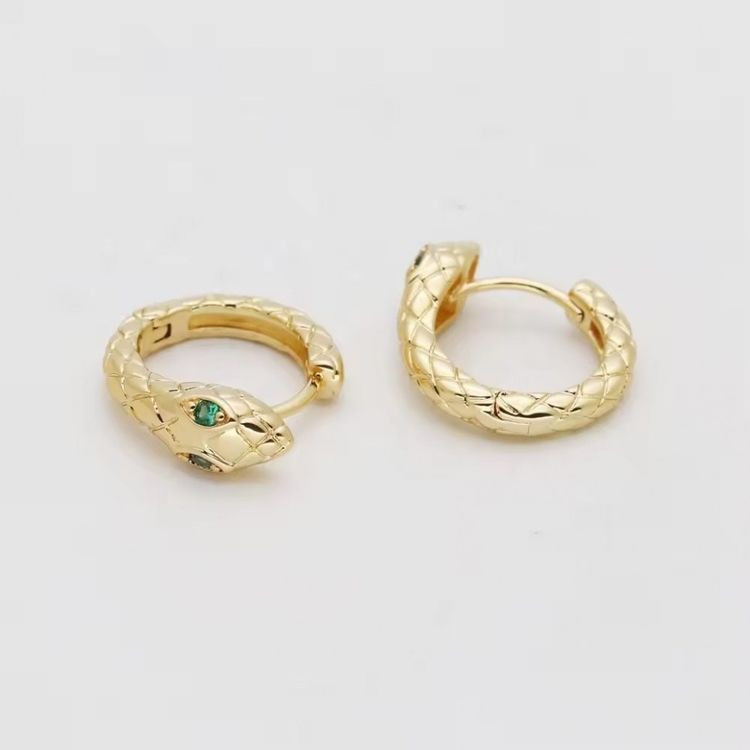 Серьги-кольца змеи с зелёными глазами J10926CJJ