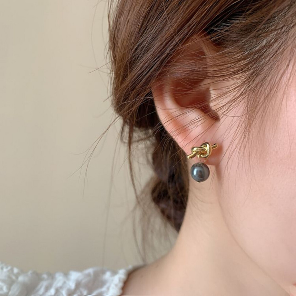 Серьги гвоздики узел жемчуг ювелирный сплав J11484CJJ Серьги гвоздики узел жемчуг ювелирный сплав J11484CJJ