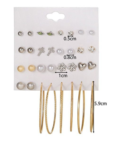 Большой подарочный сет золотистых серег с жемчугом крестами и конго M13002