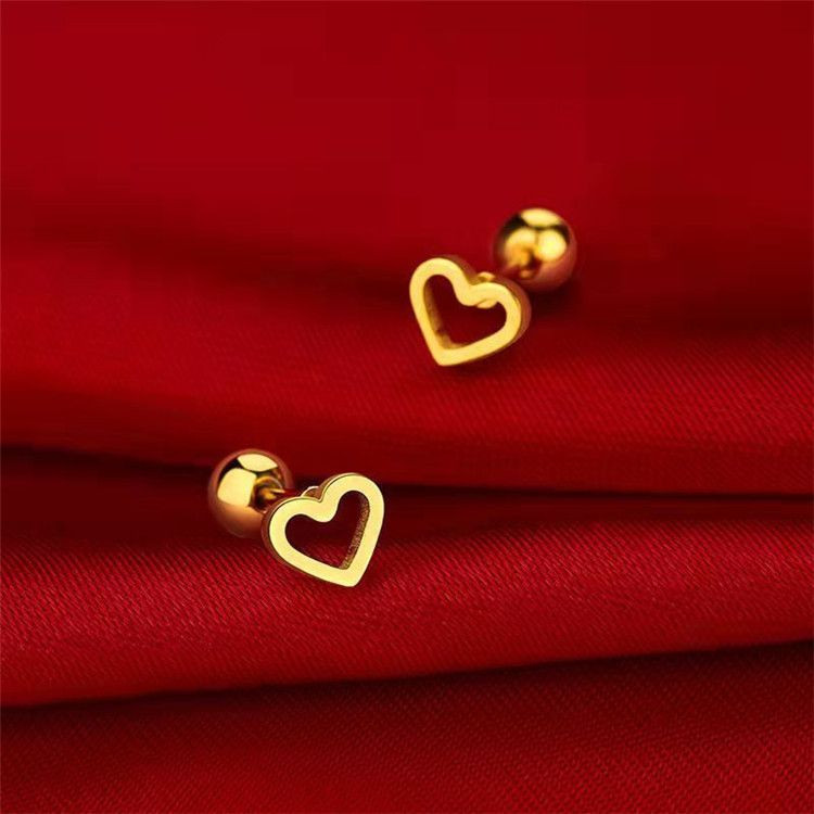 Серьги титановые с напыление золотом сердце 1J11957CJJ