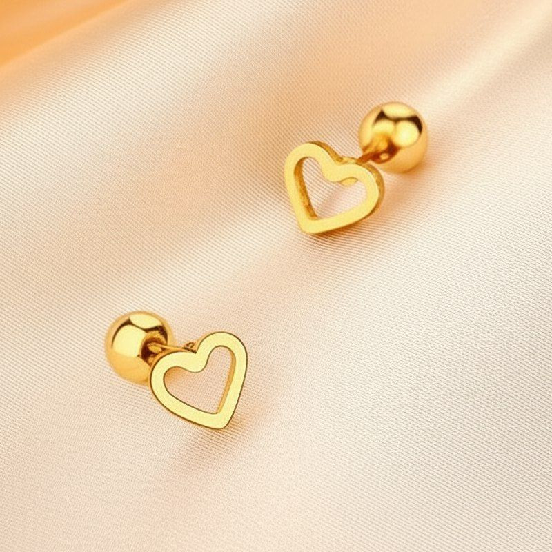 Серьги титановые с напыление золотом сердце 1J11957CJJ