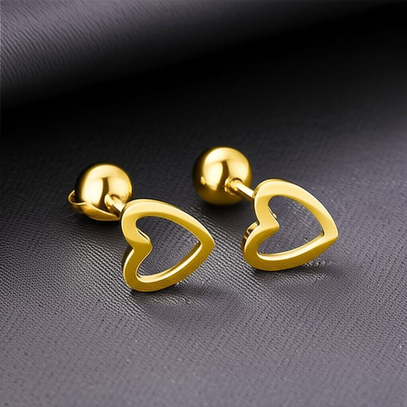 Серьги титановые с напыление золотом сердце 1J11957CJJ