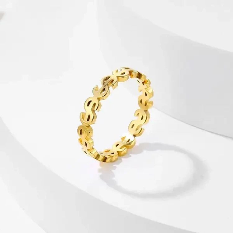 Золотистое кольцо со сквозным узором в виде знака доллара J10168CJJ