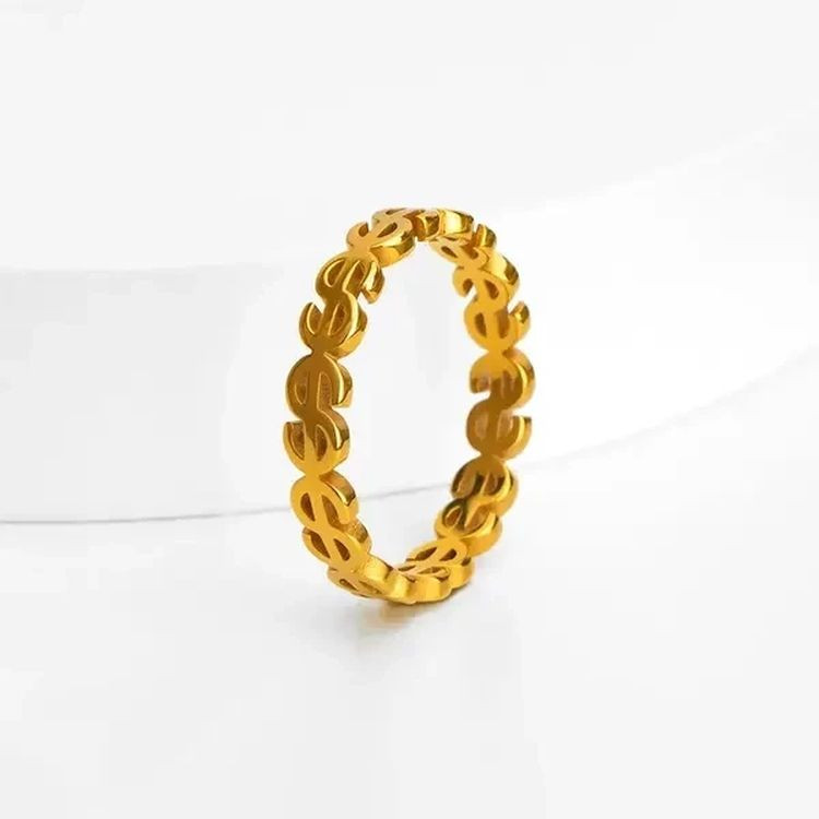 Золотистое кольцо со сквозным узором в виде знака доллара J10168CJJ