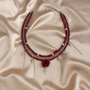 Многослойное колье из текстильных нитей и жемчуга 1J11655CJJ