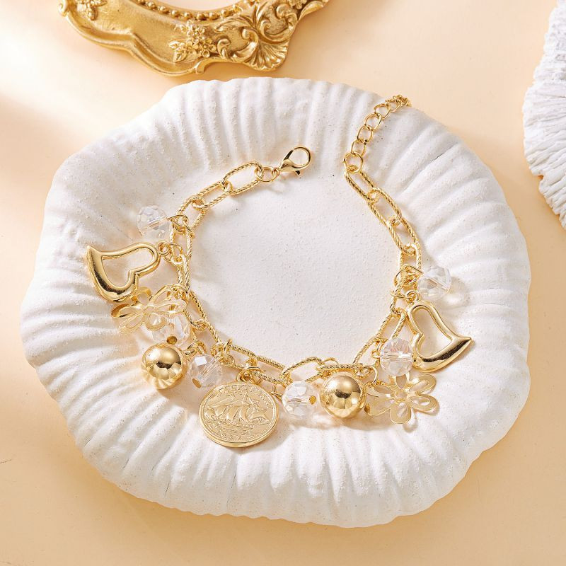 Браслет многорядный из золотистых цепей и бусин CJT15260 Браслет многорядный из золотистых цепей и бусин CJT15260