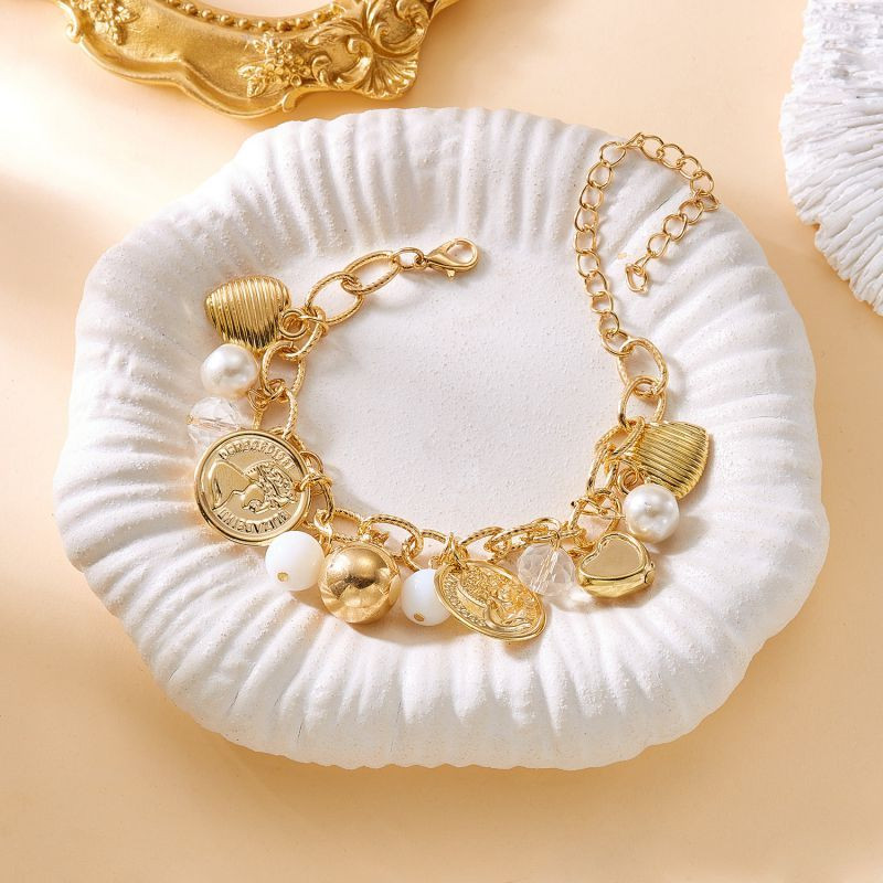 Браслет многорядный из золотистых цепей и бусин CJT15260 Браслет многорядный из золотистых цепей и бусин CJT15260