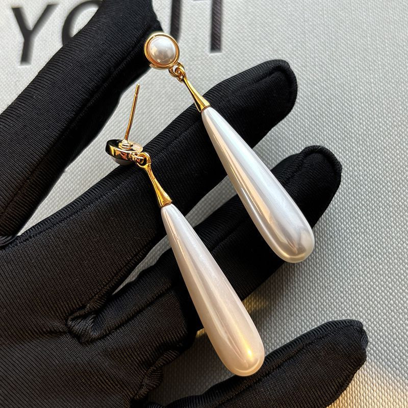 Длинные серьги-капли с крупным жемчугом CJP40691