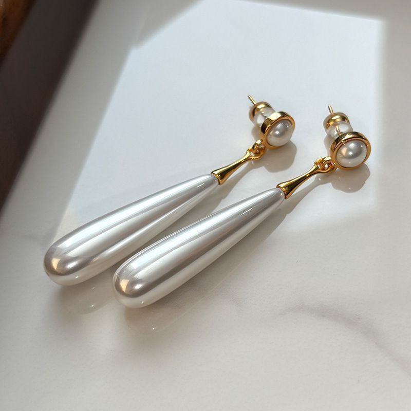 Длинные серьги-капли с крупным жемчугом CJP40691