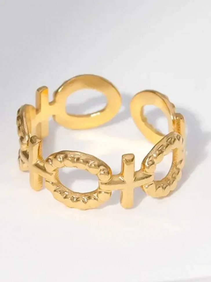 Кольцо стальное с напылением золотом женский знак J10171CJJ