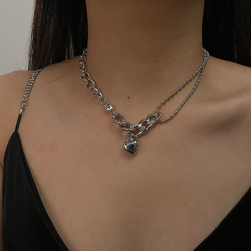 Многослойное колье с подвеской-сердцем на цепях CJH56254