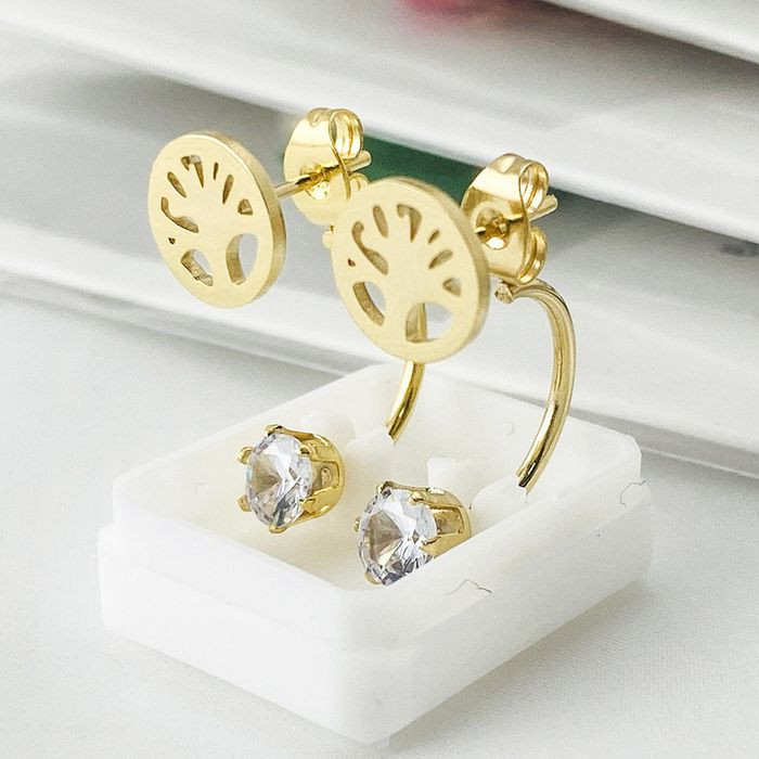 Золотистые стальные серьги-джекеты Дерево Жизни с фианитами 1J10367CJJ