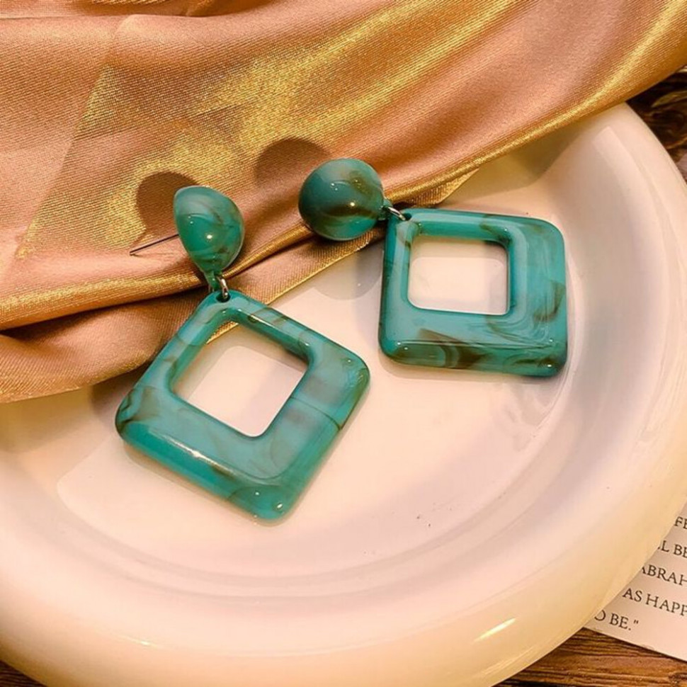 Геометрические висячие серьги с бирюзовым мраморным узором CJH77416