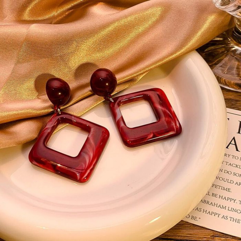 Геометрические висячие серьги с бирюзовым мраморным узором CJH77416