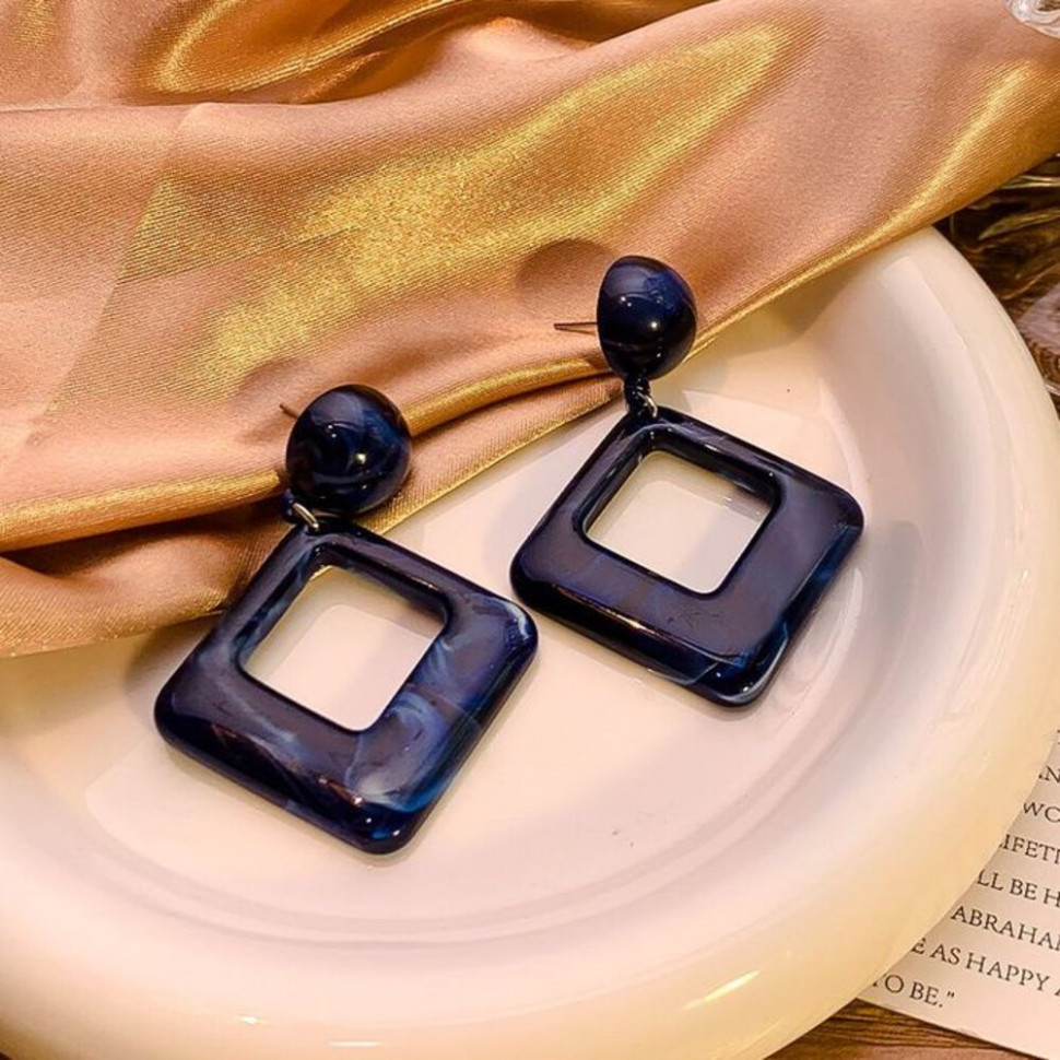 Геометрические висячие серьги с бирюзовым мраморным узором CJH77416