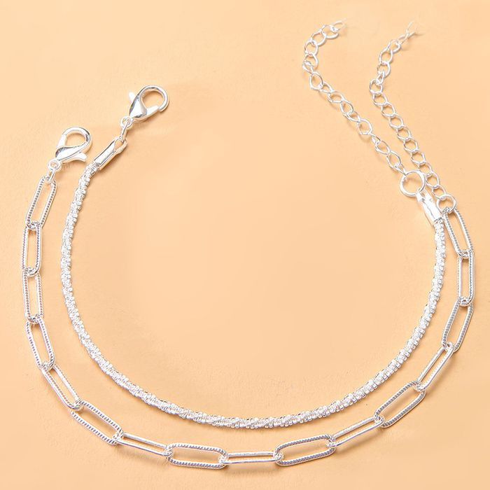 Браслет двойная цепочка серебристого цвета J11625CJJ