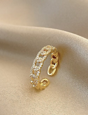 Ажурное кольцо-цепочка с мелкими кристаллами M09772