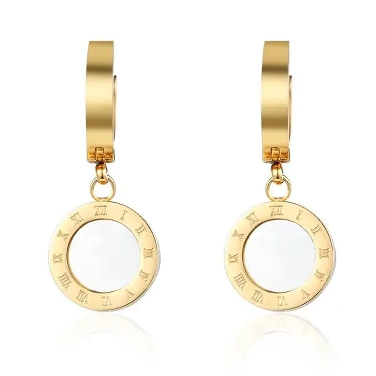 Серьги стальные с напылением золотом круг цифры J10155CJJ Серьги стальные с напылением золотом круг цифры J10155CJJ