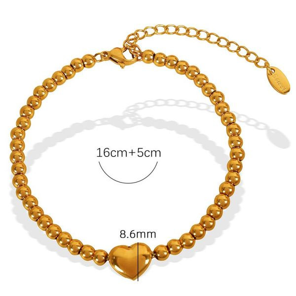 Браслет цепочка шарикового плетения с центральным сердцем CJL90425