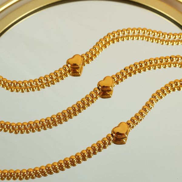 Браслет цепочка шарикового плетения с центральным сердцем CJL90425