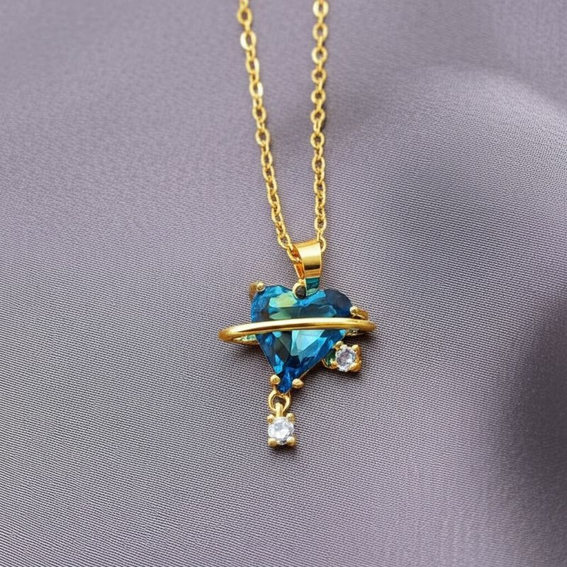 Цепочка с подвеской в форме сердца с крупным кристаллом J11343CJJ Цепочка с подвеской в форме сердца с крупным кристаллом J11343CJJ