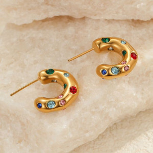 Серьги-кольца малые с разноцветными кристаллами CJM28774