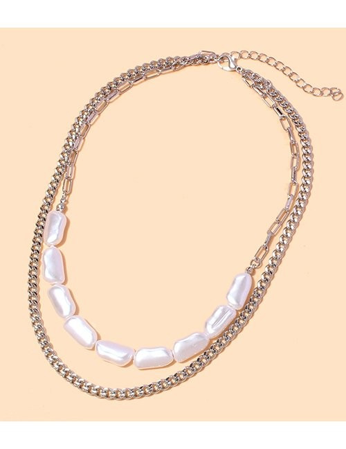 Двухслойное колье из цепей и жемчужных звеньев прямоугольной формы Z63882