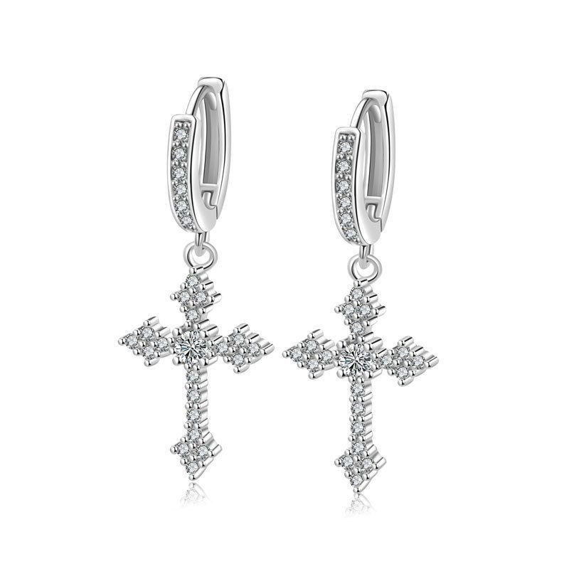 Серебристые серьги с крестом из циркона CJX78845