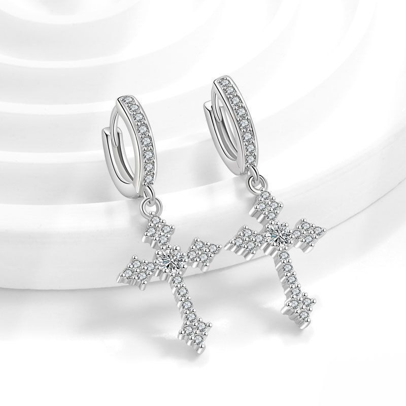 Серебристые серьги с крестом из циркона CJX78845