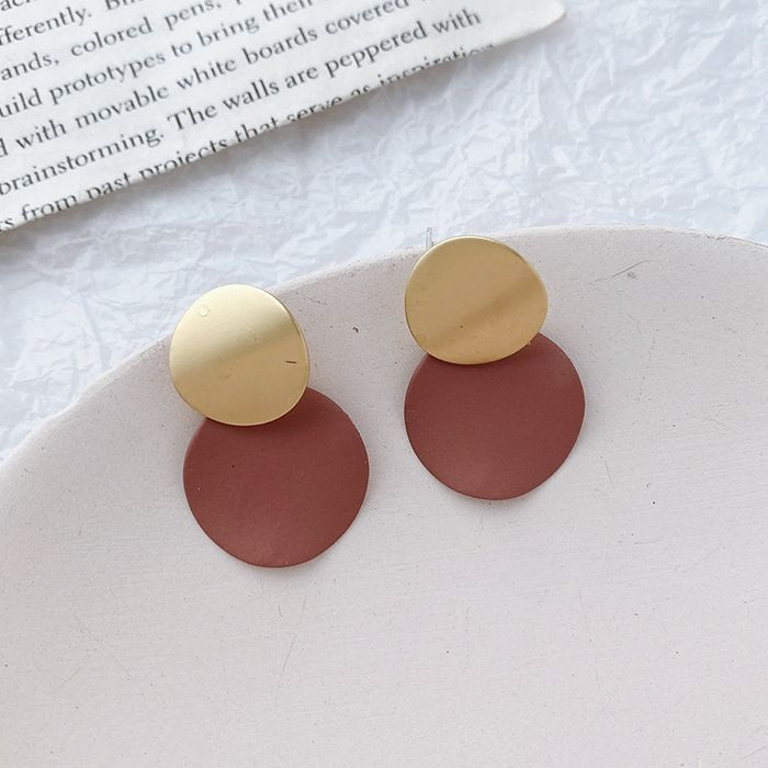 Золотистые и бордовые матовые серьги-пусеты из двух дисков D24543MSK