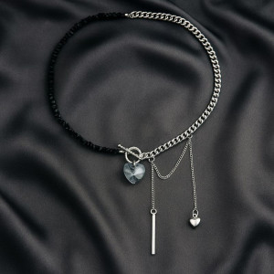 Колье ювелирный сплав с бисером и стразами кулон сердце 1J11903CJJ