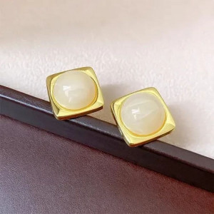 Серьги латунь с напылением золотом квадрат с круглой вставкой J10028CJJ