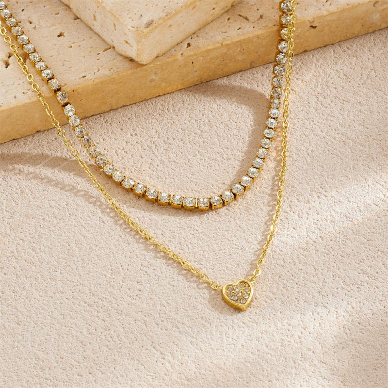 Многослойное колье из двух рядов с дорожкой из фианитов CJR62487