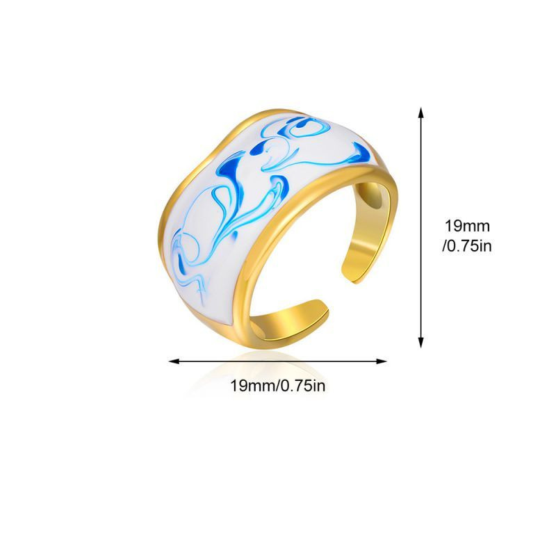 Кольцо с голубым орнаментом и эмалью CJS97509