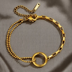 Браслет многослойный с геометрическим кольцом и разным типом цепей 1J12132CJJ Браслет многослойный с геометрическим кольцом и разным типом цепей 1J12132CJJ