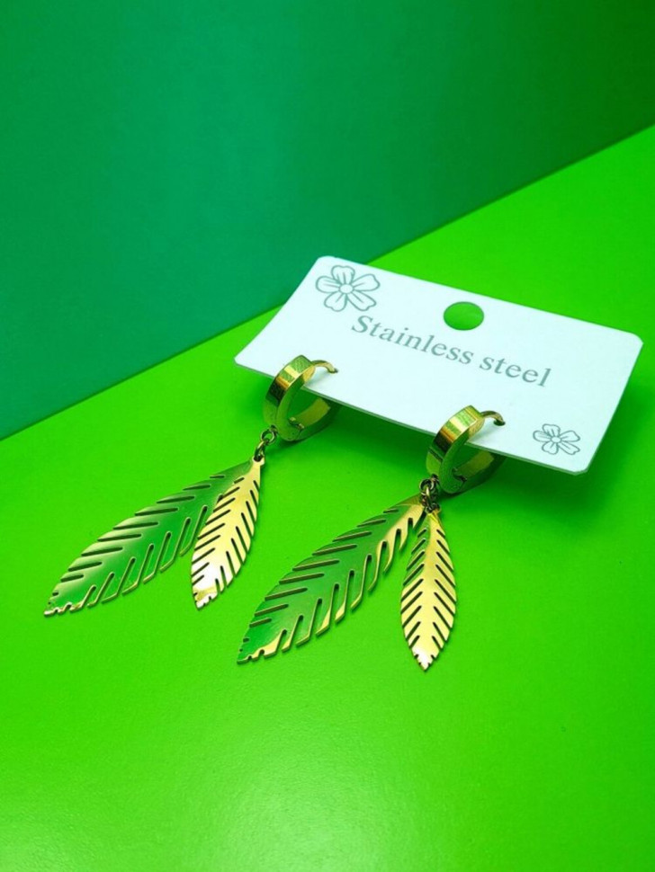 Серьги стальные с напылением золотом листья J10205CJJ